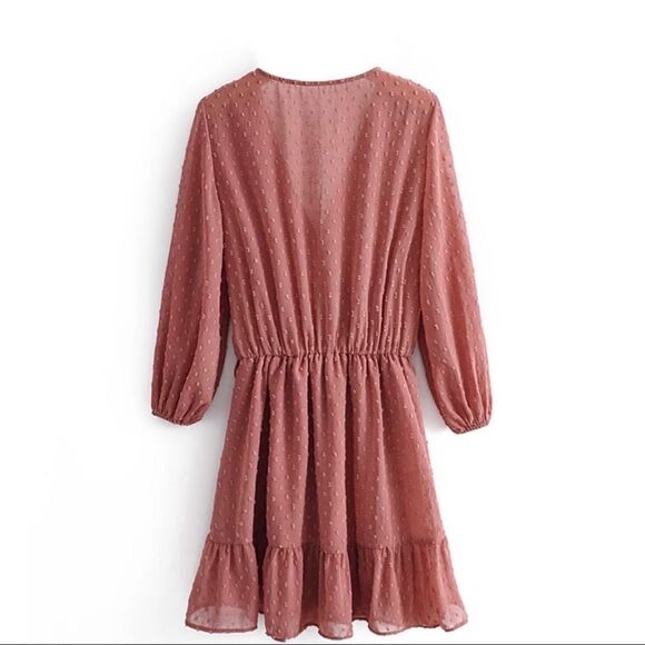 - BOHO mini dress balloon sleeves back elastic waist with back tie - Picture 4 of 10